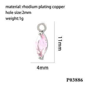 Detailed view of pink marquise zircon pendant in 18K gold plating with 11x4mm dimensions