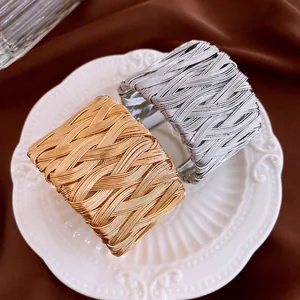 Braided metal cuff bracelets in gold and silver finish with cross weave design