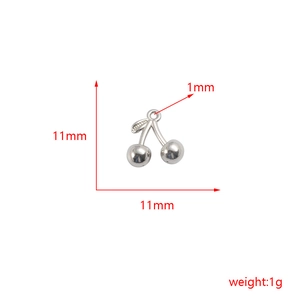 Polished silver cherry pendant detail with dimensions 11mm x 11mm and 1g weight