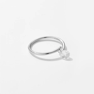 Minimalist 925 sterling silver open ring featuring a delicate water drop pendant