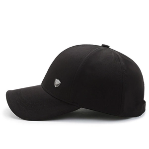 Classic black cotton baseball cap for men with side metal fashion plate and curved brim