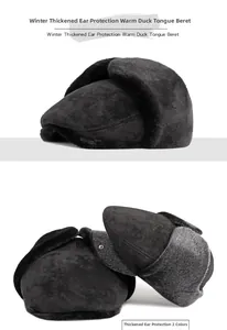 Detalle de gorra de invierno con forro de felpa gruesa y orejeras plegables en dos colores