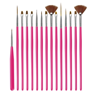 Set de 15 pinceaux rose professionnels pour nail art, peinture et motifs de précision