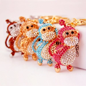 Cute Crystal Rhinestone Monkey Keychain For Women Zinc Alloy Animal Key Ring Car Bag Charm Pendant Jewelry Gift