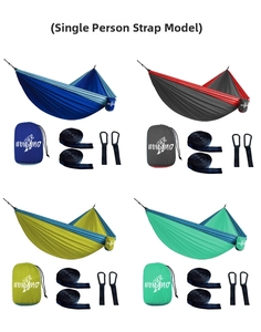 Detail set of lightweight nylon parachute hammock with straps and carabiners in four colors