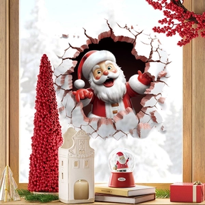 3D Santa Claus wall decal for Christmas bathroom window decor with a cozy festive scene