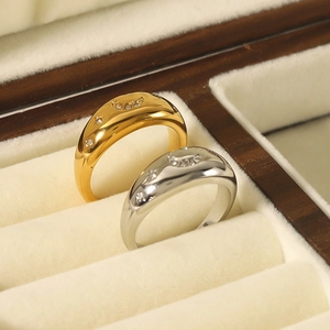 Celestial Dome Ring Stainless Steel 18K Gold Plated Zircon Inlaid Eight-pointed Star Crescent Moon Minimalist Jewelry For Women