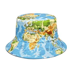 World Map Print Bucket Hat Sun Protection Breathable Polyester Outdoor Travel Casual Retro Fisherman Hat For Men Women