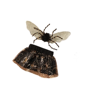Halloween black spider tutu skirt and glitter wing headband costume set for dogs