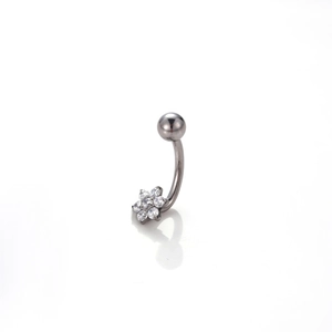 Titanium belly button ring with a sparkling flower design and cubic zirconia gems