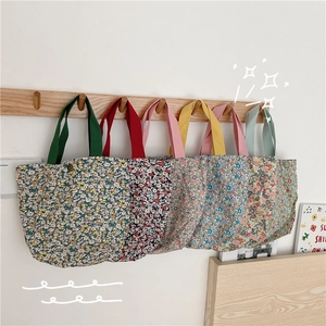 Floral Print Canvas Handbag Small Cotton Linen Tote Bag Portable Lunch Bag For Women Casual Daily Use