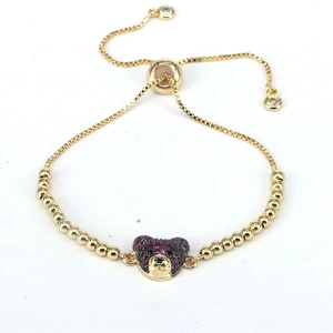 Bracciale orsetto dorato con zirconi colorati e chiusura a scorrimento regolabile