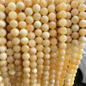 Natural yellow jade smooth round beads for DIY jewelry making and bracelet strands