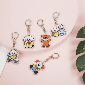 Cute Maltese dog and rabbit acrylic keychains set for bags, colorful cartoon charms