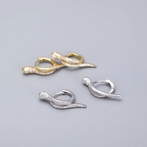 925 Sterling Silver snake hoop earrings with sparkling cubic zirconia in gold and silver