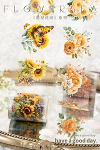 Detailed PET tape roll with vintage floral sunflower and butterfly designs on mirrors