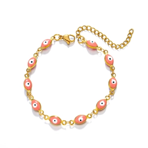 Bracelet vintage français avec œil de protection rose et acier doré pour femme