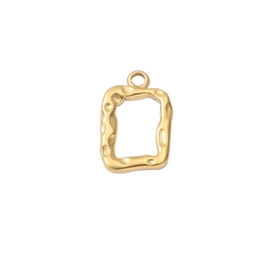 Macro shot of gold hammered metal square frame pendant with hollow design for DIY jewelry