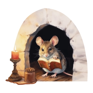 Self-adhesive 3D cartoon mouse reading in a hole wall sticker for home decor