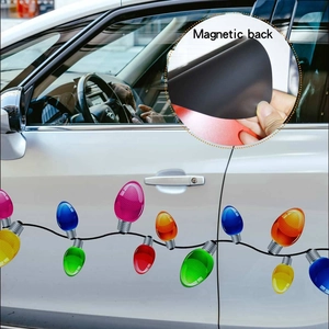 Detail of magnetic back on colorful Christmas bulb reflective stickers for car decor