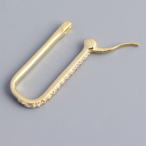 Minimalist S925 sterling silver rectangular hoop earrings with paved cubic zirconia stones