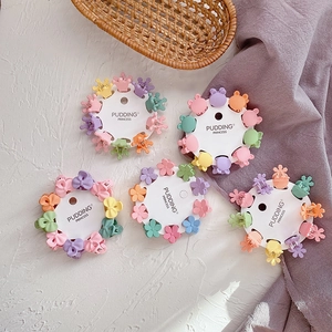 Assorted candy-colored mini flower and crown hair clips set for kids on round cards