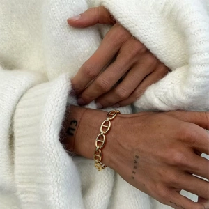 Minimalist 18K Gold Plated Stainless Steel Pig Nose Link Bracelet For Women Men Geometric Anchor Chain Jewelry Gift