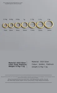 Size chart for S925 sterling silver hoop earrings with precise weights for various diameters