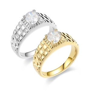 Titanium Steel Zircon Ring Round Cubic Zirconia President Watchband Texture Industrial Luxury Jewelry For Men Unisex
