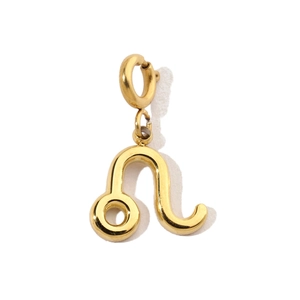 Detailed view of Leo zodiac sign pendant in polished gold-plated stainless steel