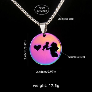 Regenbogen Edelstahl Halskette Mutter und Baby Silhouette mit Produktabmessungen