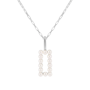 S925 sterling silver necklace featuring a geometric square pendant with white pearl inlay