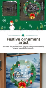 Détail de l'autocollant de fenêtre couronne Merry Christmas avec nœuds et boules