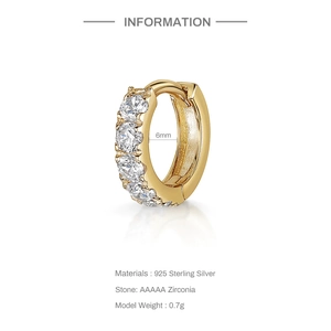 Detailed specs of 925 sterling silver gold hoop earrings with AAAAA zirconia stones