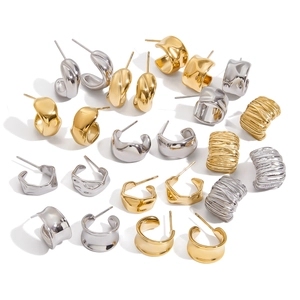 Classic geometric stainless steel stud earrings in gold and silver tones for women
