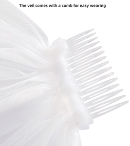 Detail of bridal veil showing transparent hair comb and white multi-layered fine mesh