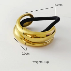 Modern double-layer gold hair cuff with black elastic band, 5.0cm diameter dimensions