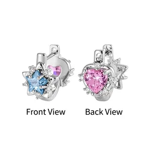 Star and heart shaped cubic zirconia earrings showing front and back design views