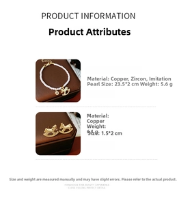 Close-up of pearl jewelry set with zircon rocking horse charms and copper base