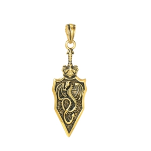 Stainless Steel Dragon Shield Pendant Necklace Retro Gold Punk Gothic Style For Men Fashion Accessories