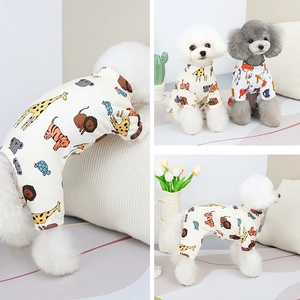 Cute animal print pet pajamas for small dogs featuring lion and tiger patterns