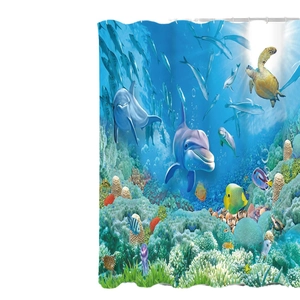 3D ocean shower curtain with dolphin sea turtle and colorful tropical fish print
