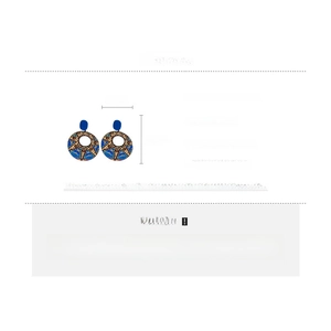 Detail specifications of blue acrylic sunflower earrings with dimensions and alloy info