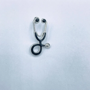 Polished silver stethoscope brooch with black enamel inlay for doctors and medical staff