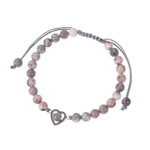 Bracelet de projection avec perles en pierre naturelle rose et pendentif cœur argenté