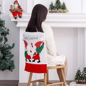 Christmas Chair Covers Santa Claus Gnome Embroidery Red White Polyester Flannel Festive Dining Room Kitchen Home Decor