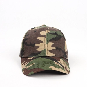 Macro detail of jungle camouflage baseball cap fabric with high-quality stitching