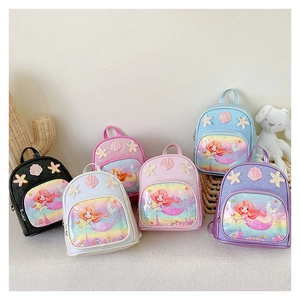 Collection of mermaid princess backpacks in six shiny colors with 3D shell and starfish