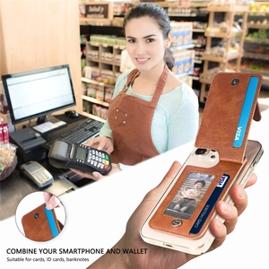 Universal brown lychee leather phone card wallet with multi-slot storage and 3M adhesive