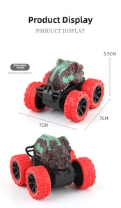 Detailed views of the T-Rex dinosaur monster truck toy showing dimensions and back view